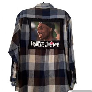 2Pac  up- cycled Custom Plaid Button Down